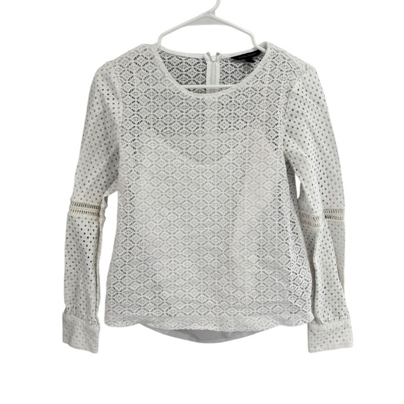 Banana Republic White Lace Eyelet Long Sleeve Blouse with attached cami size XS - Picture 1 of 8